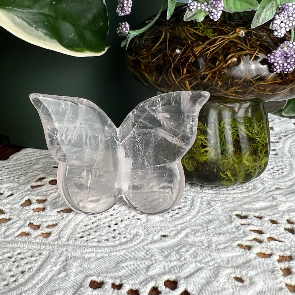 Rose Quartz butterfly carving